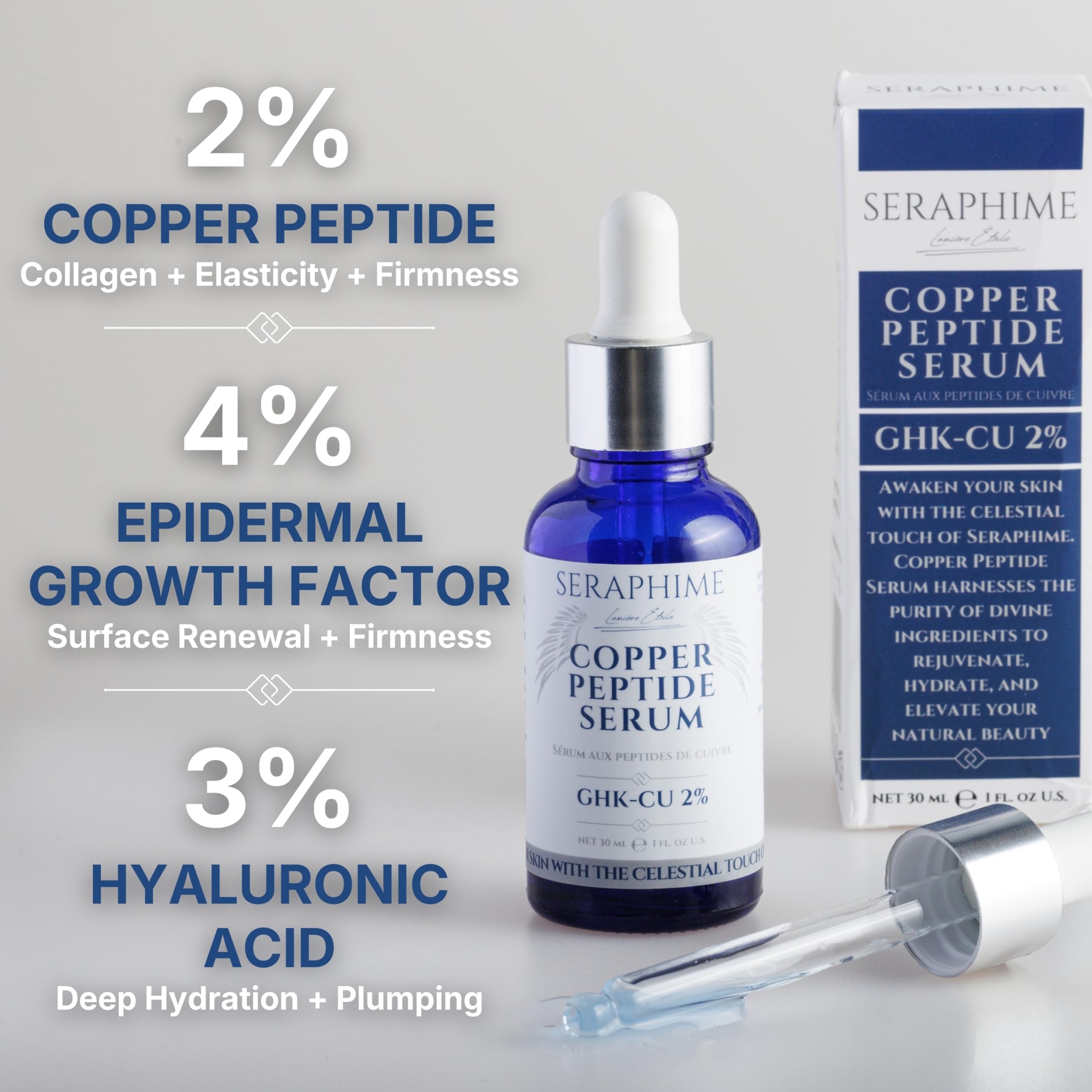 Dropper releasing Seraphime serum for precise, controlled application
