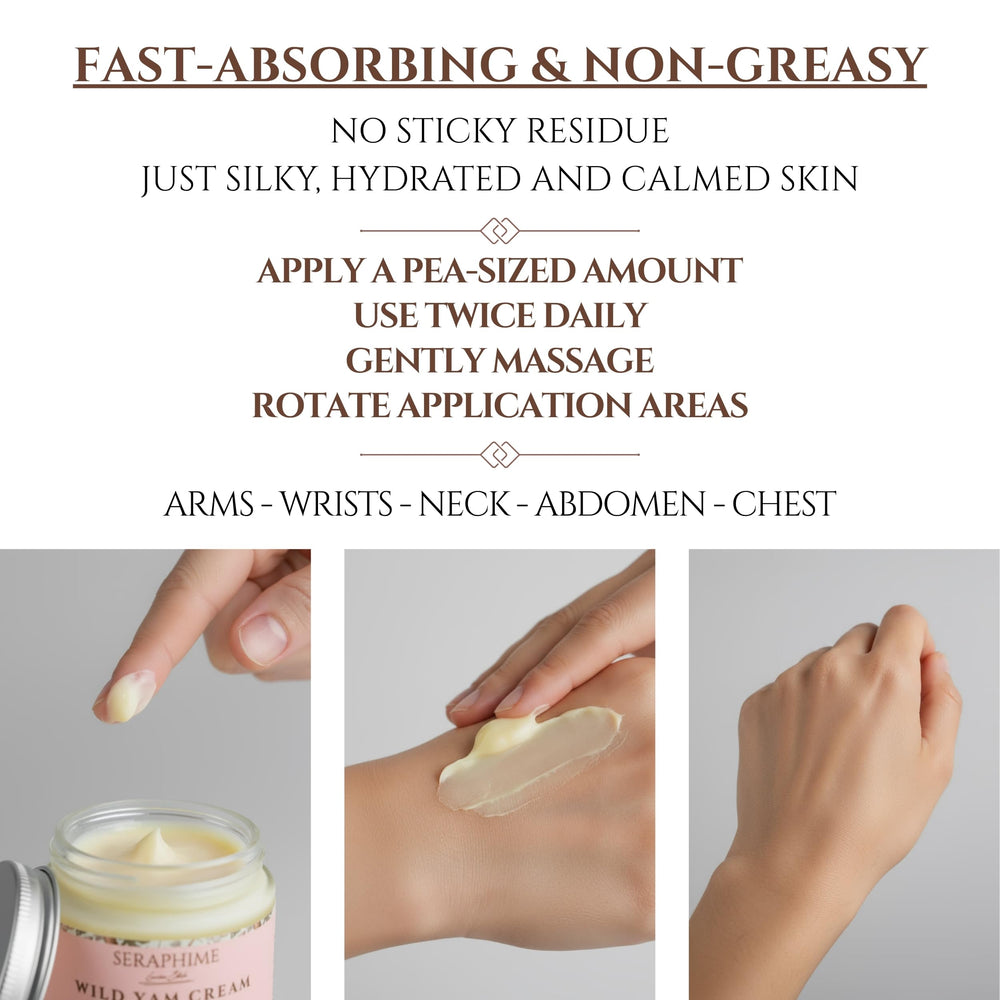 Seraphime Wild Yam Cream frankincense oil adds calming fragrance.