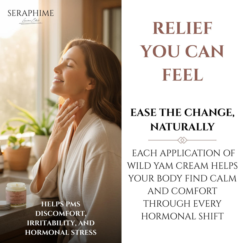 Seraphime Wild Yam Cream lavender oil drops convey soothing aroma.