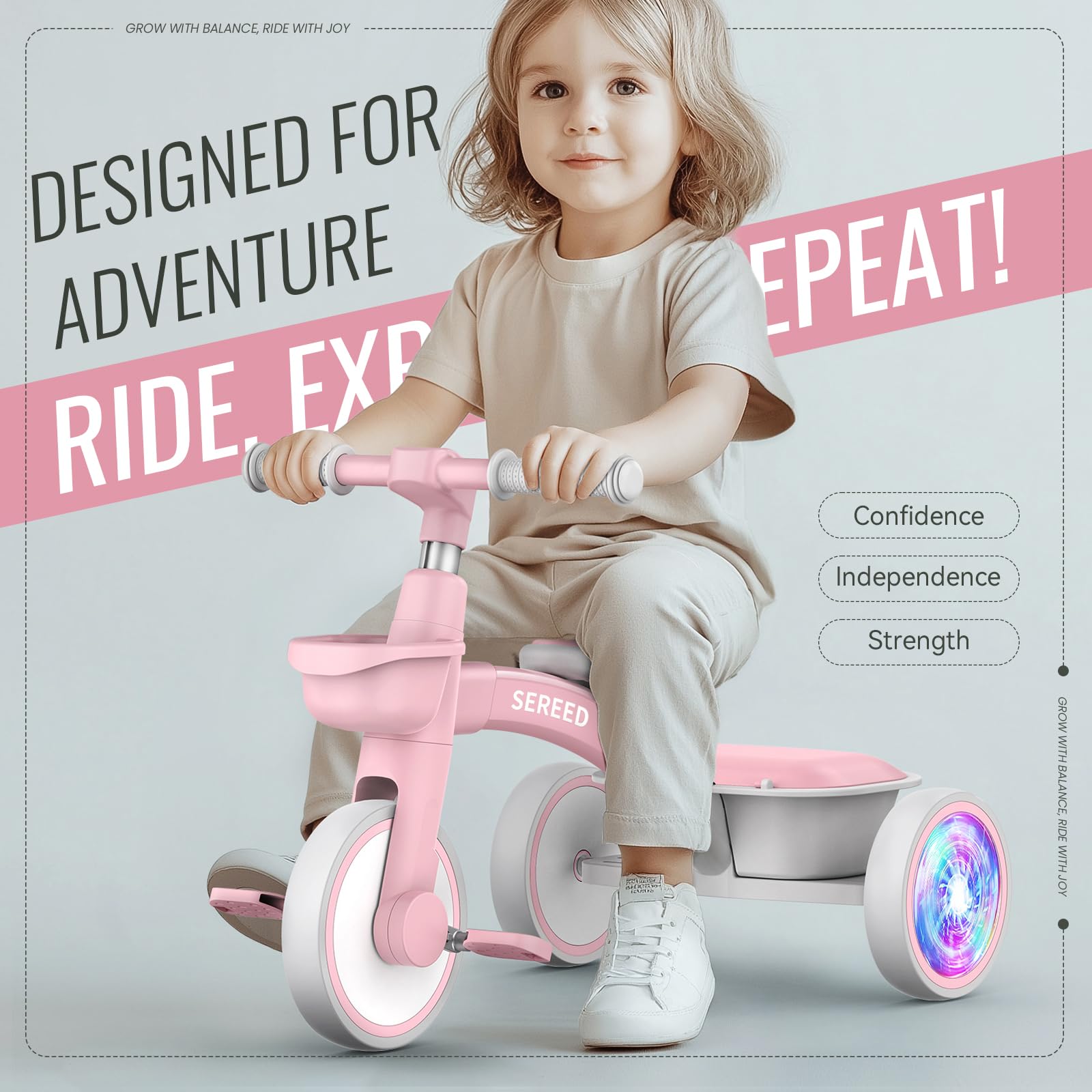 SEREED pink tricycle showing a smooth ride for little explorers.