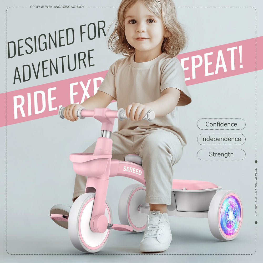 SEREED pink tricycle showing a smooth ride for little explorers.