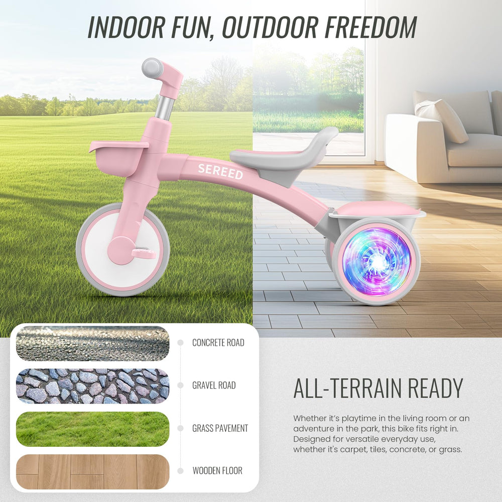 SEREED pink tricycle suitable for two-to-five-year-olds and up.