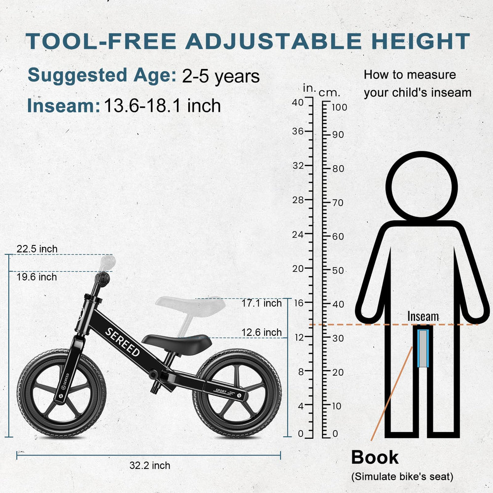 SEREED balance bike seat height adjustment without tools.