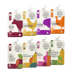 Serenity Kids 6+ months pouches front view for quick, on-the-go meals.