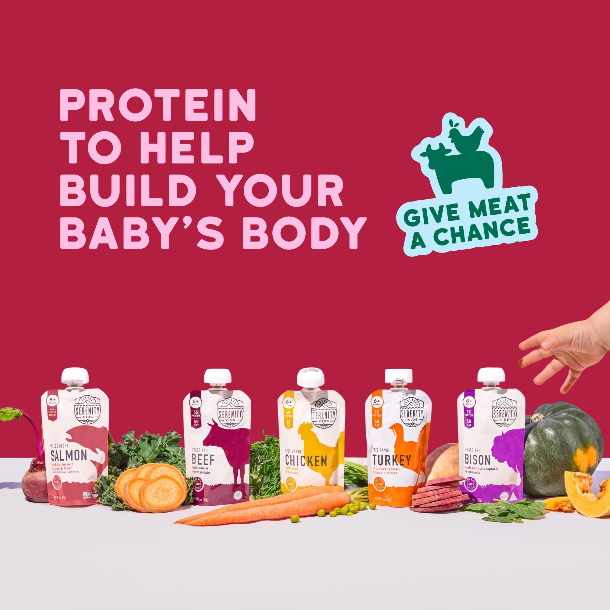 Serenity Kids meat pouch on-the-go scene demonstrates travel-friendly meals.