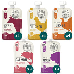 Serenity Kids meat pouch packshot shows portable protein for active toddlers.
