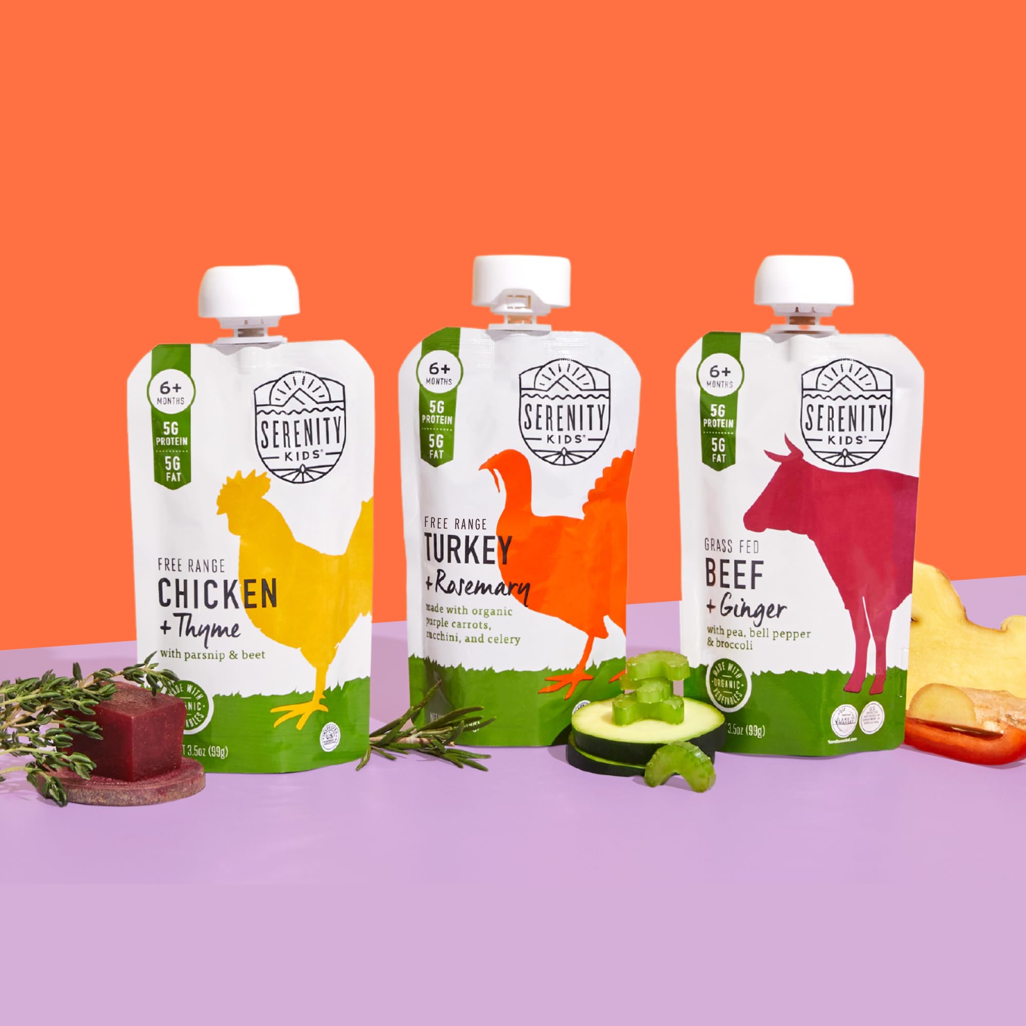 Serenity Kids meat puree with herbs toddler snack highlighting natural ingredients and protein.