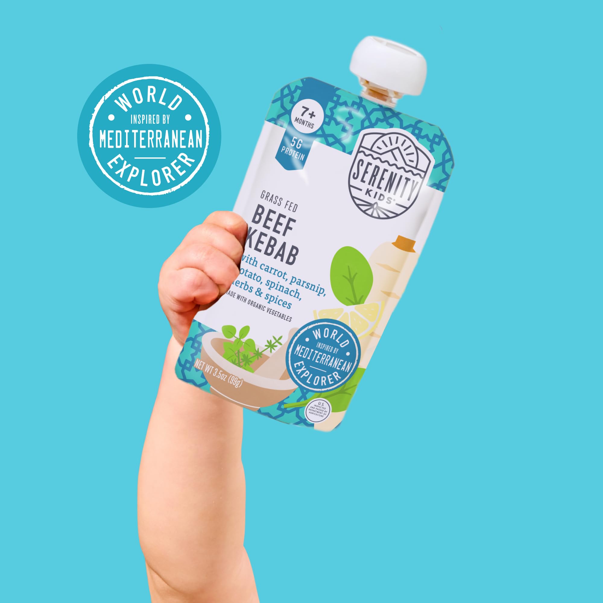 Serenity Kids no-added-sugar claim visible on pouch front.