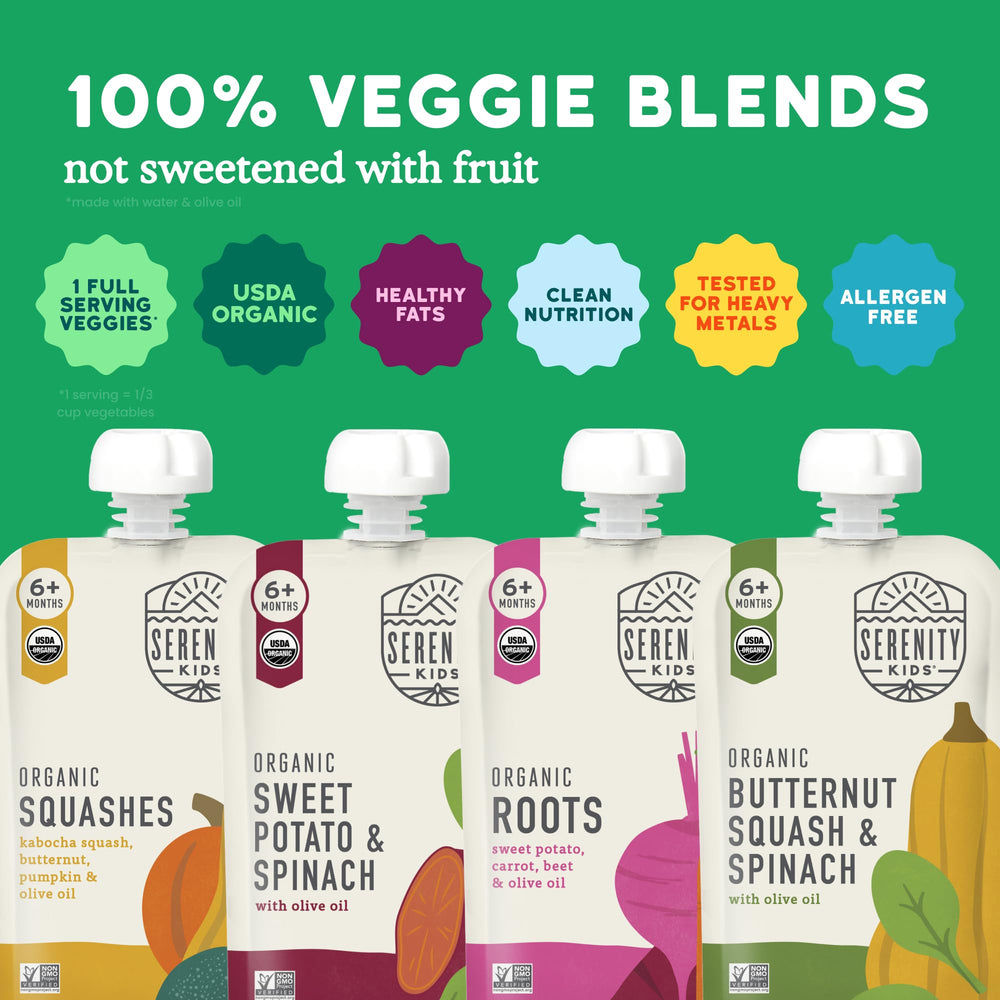 Serenity Kids USDA Organic label on pouch signals clean ingredients for little eaters.