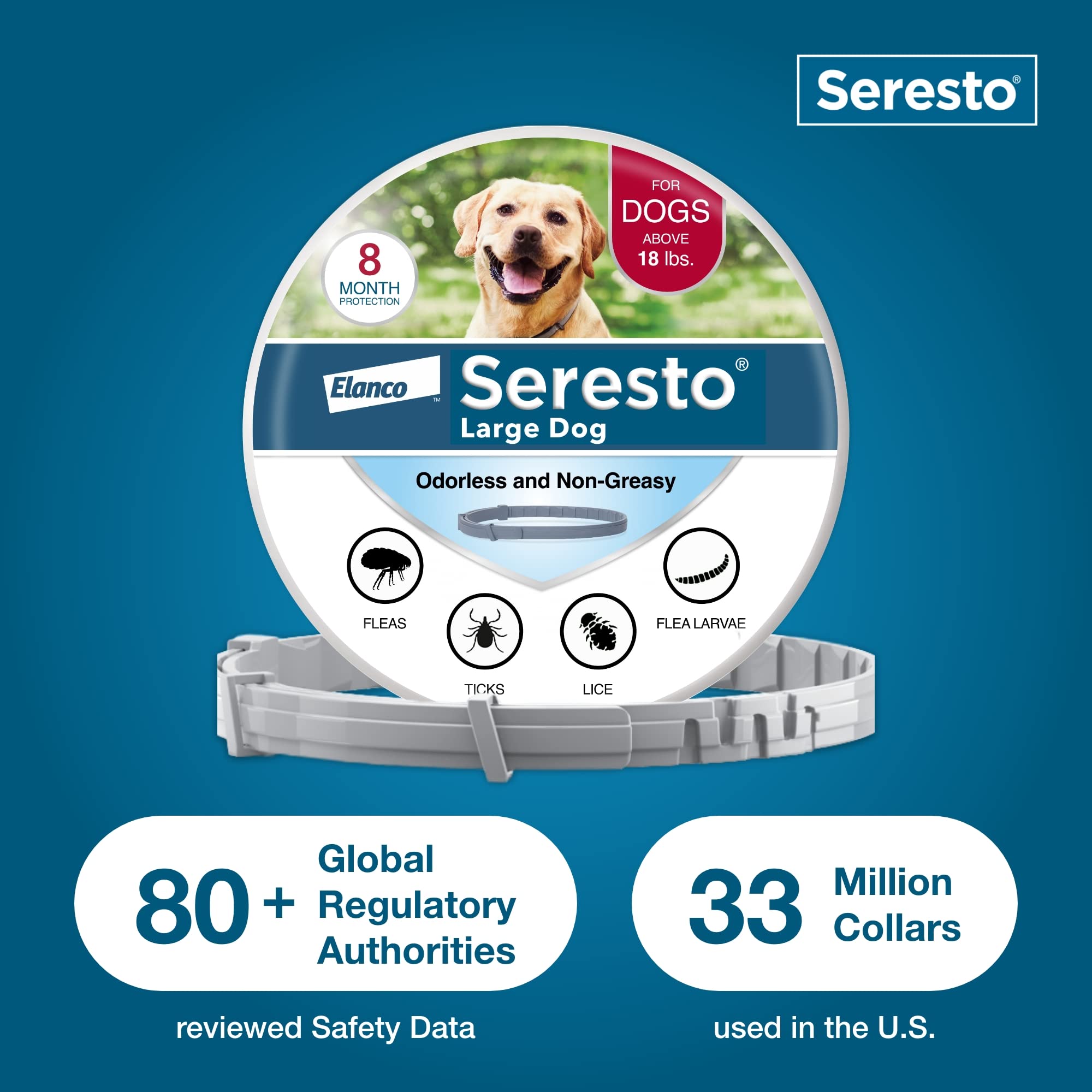 Seresto large dog collar with veterinary endorsement sticker