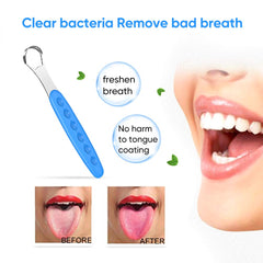 Sestball tongue scraper with black handle is compact and easy to grip.