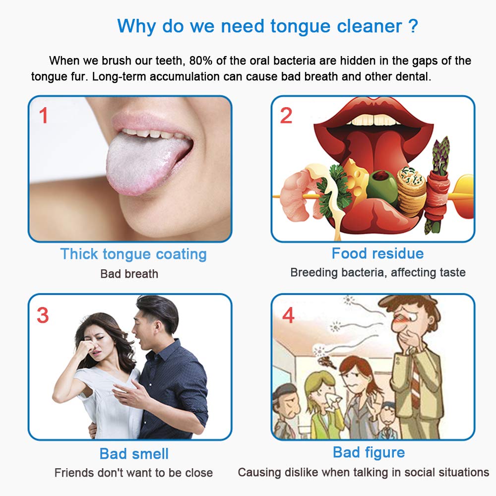 Sestball tongue scraper with blue handle for comfortable, thorough cleaning.