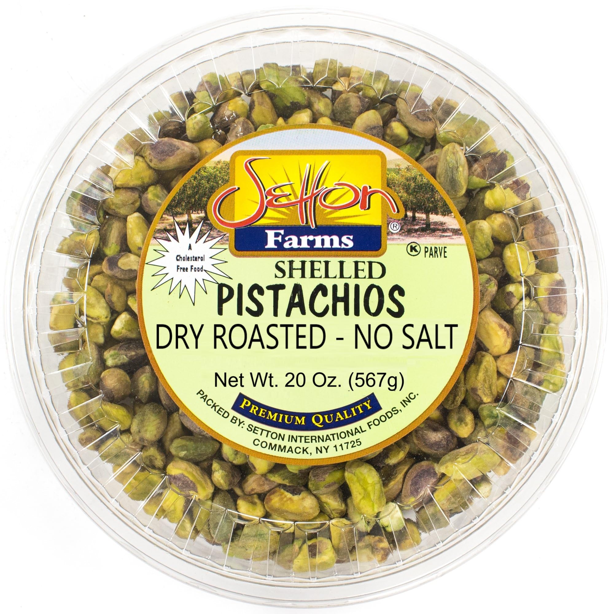 Setton Farms pistachio kernels, dry roasted, no salt, ideal for snacking.