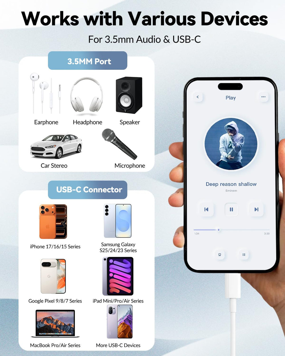 Seulliya 3.5mm USB-C adapter with DAC chip delivers crisp audio during calls