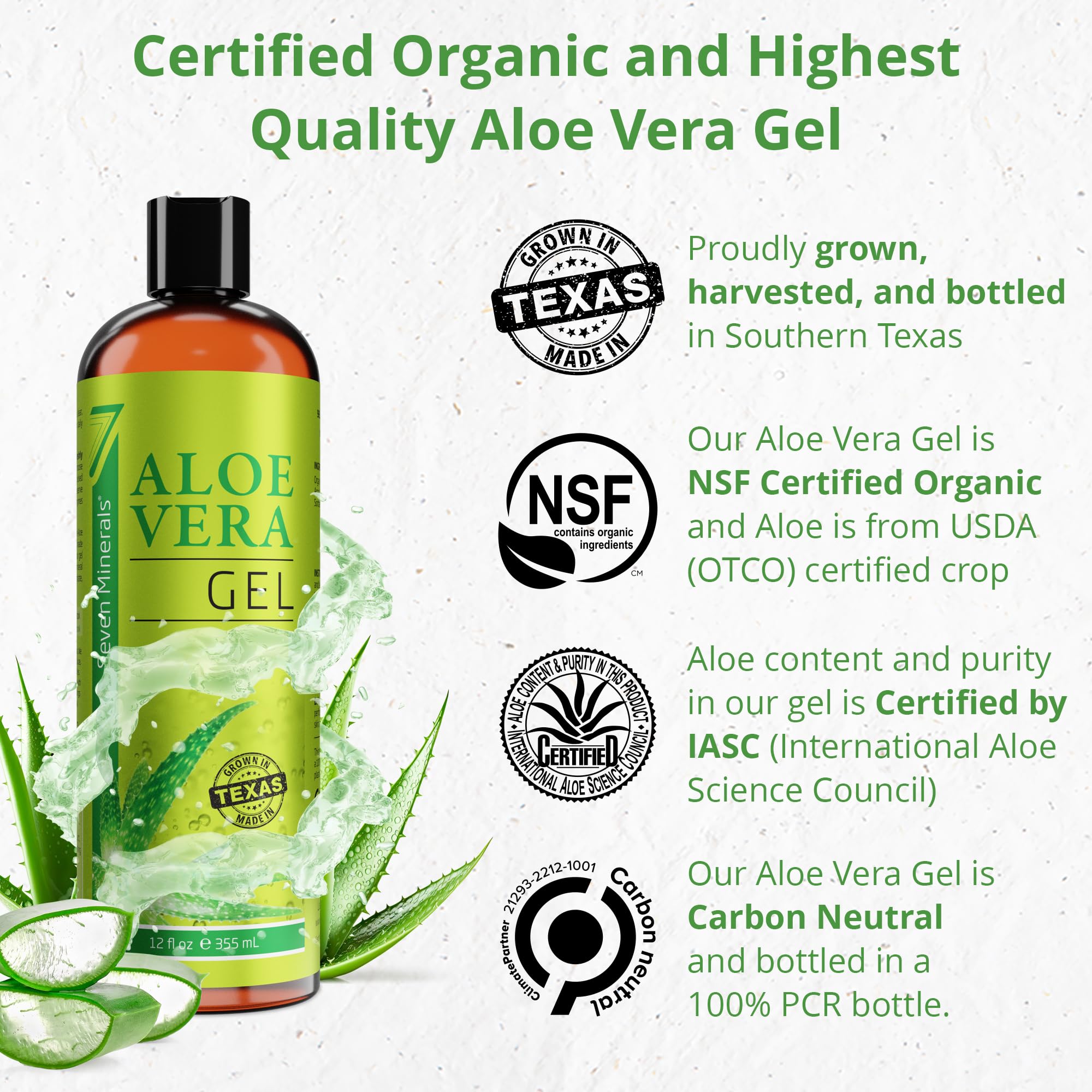 Seven Minerals Aloe Gel leaf close-up highlights fresh source for natural hydration