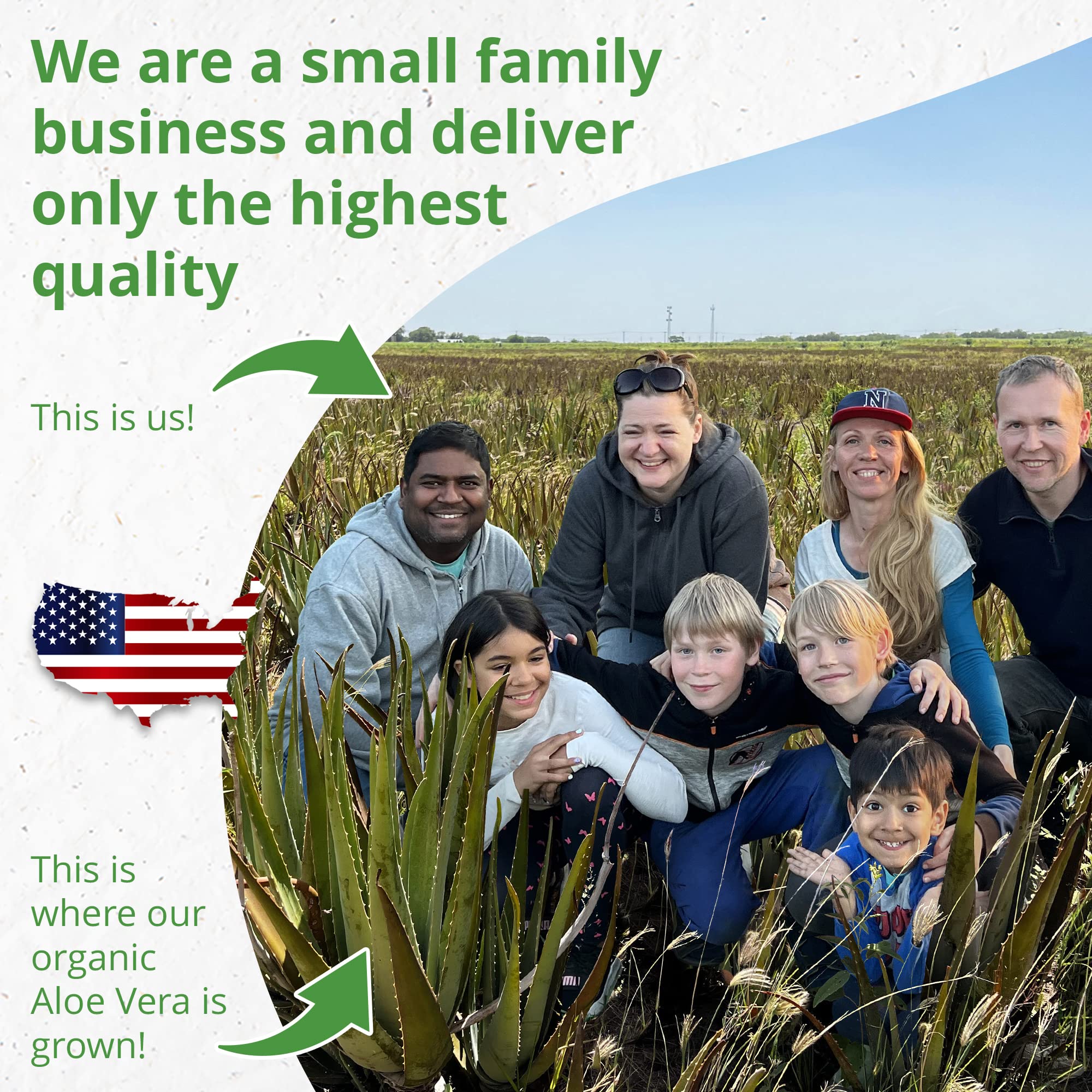 Seven Minerals Aloe Gel Texas-grown seal signals certified quality and freshness