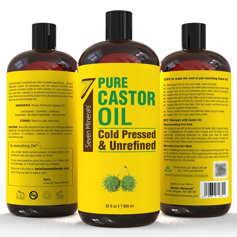Seven Minerals castor oil 1-ingredient oil closeup for pure skin care