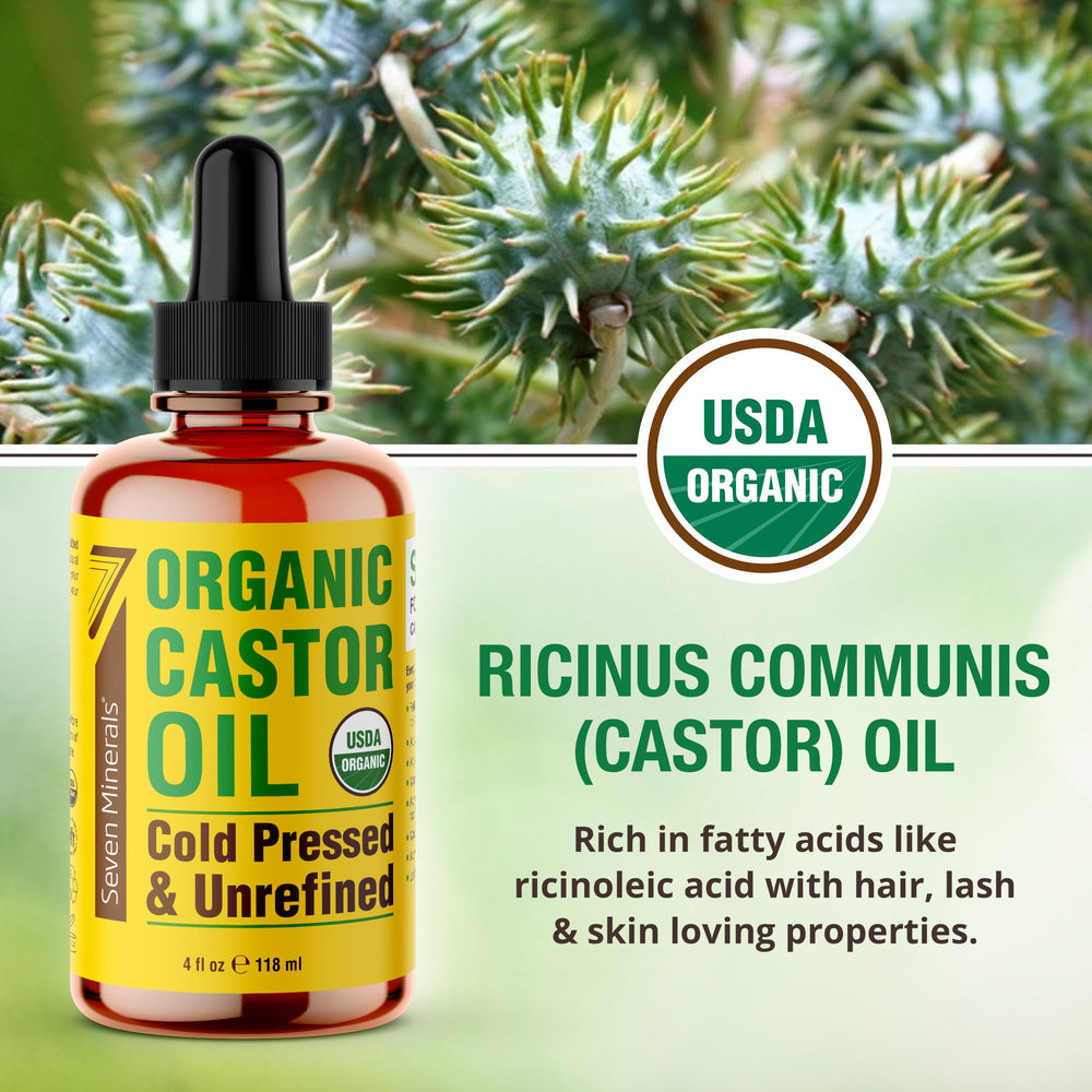 Seven Minerals castor oil for eyebrows; supports soft, well-defined brows.