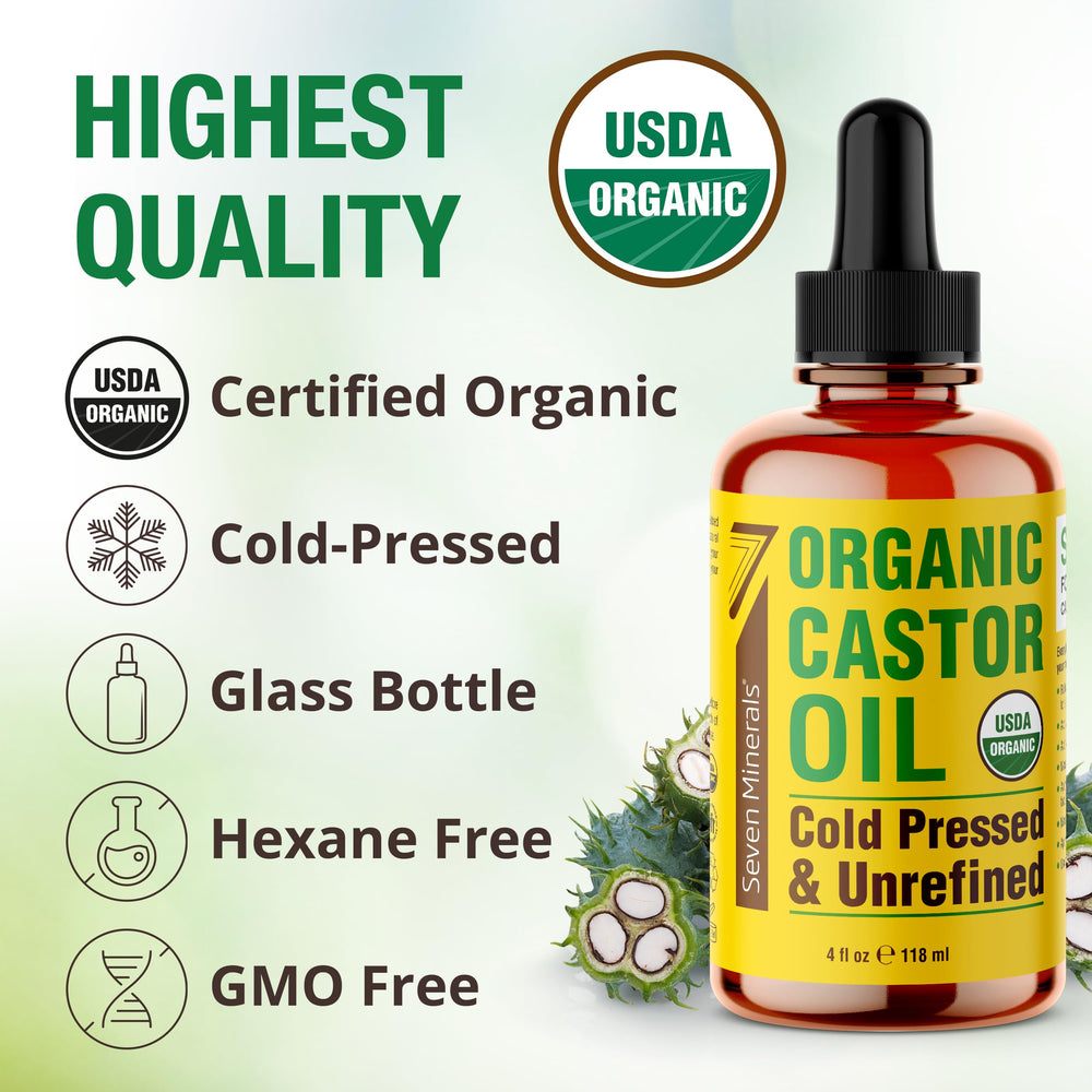 Seven Minerals castor oil for face; hydrates skin with nourishing fatty acids.