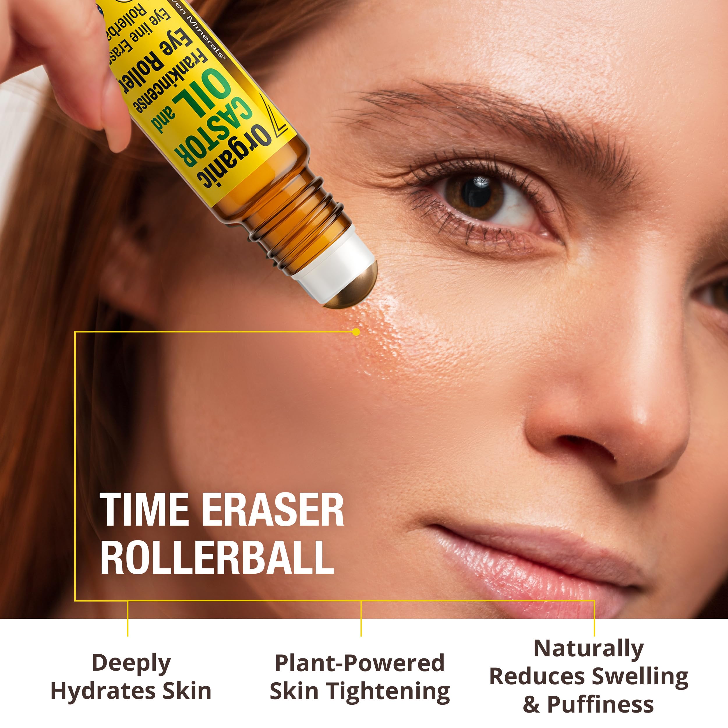 Seven Minerals eye roller bottle with frankincense label and compact design