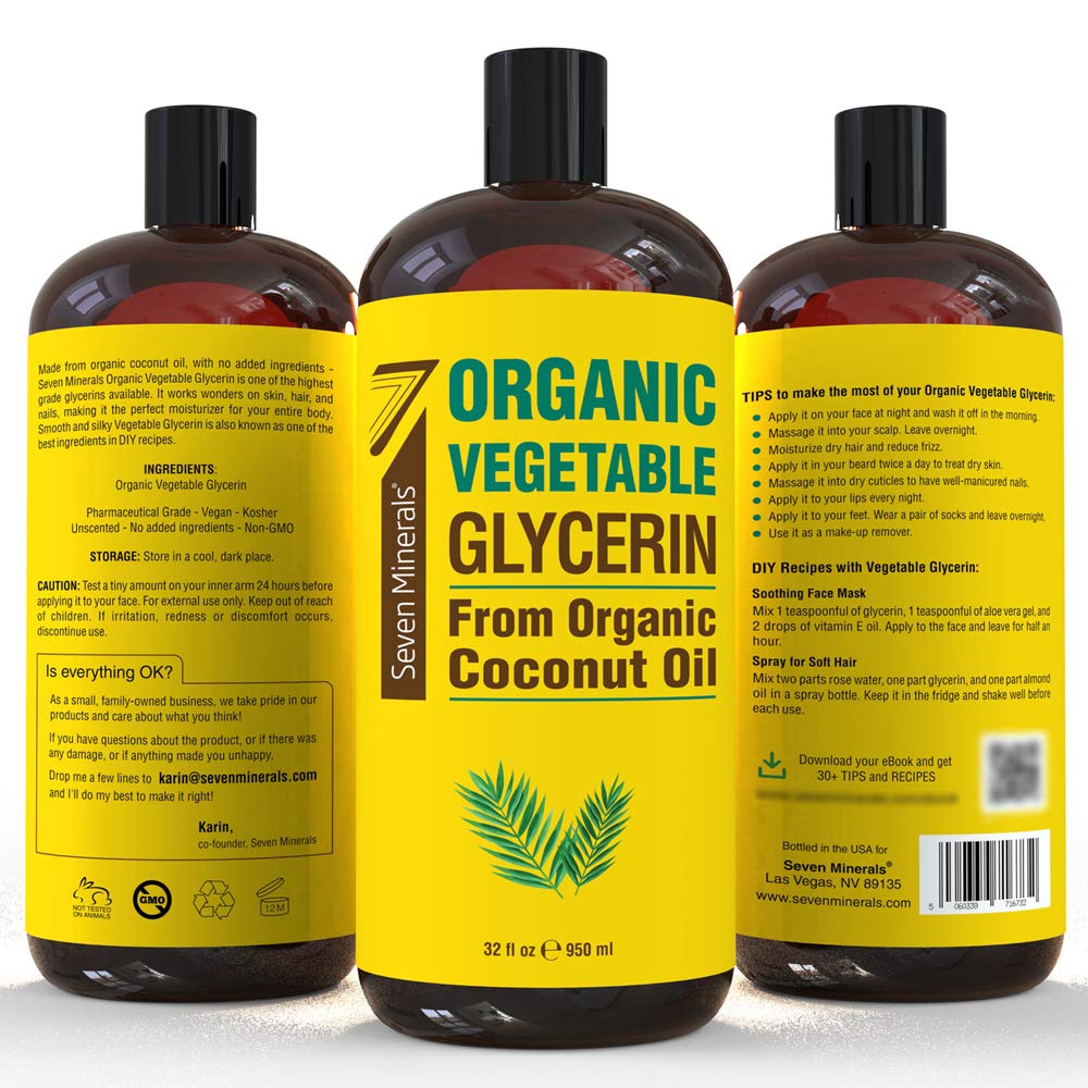 Seven Minerals glycerin moisturizes skin, hair, and nails when used topically