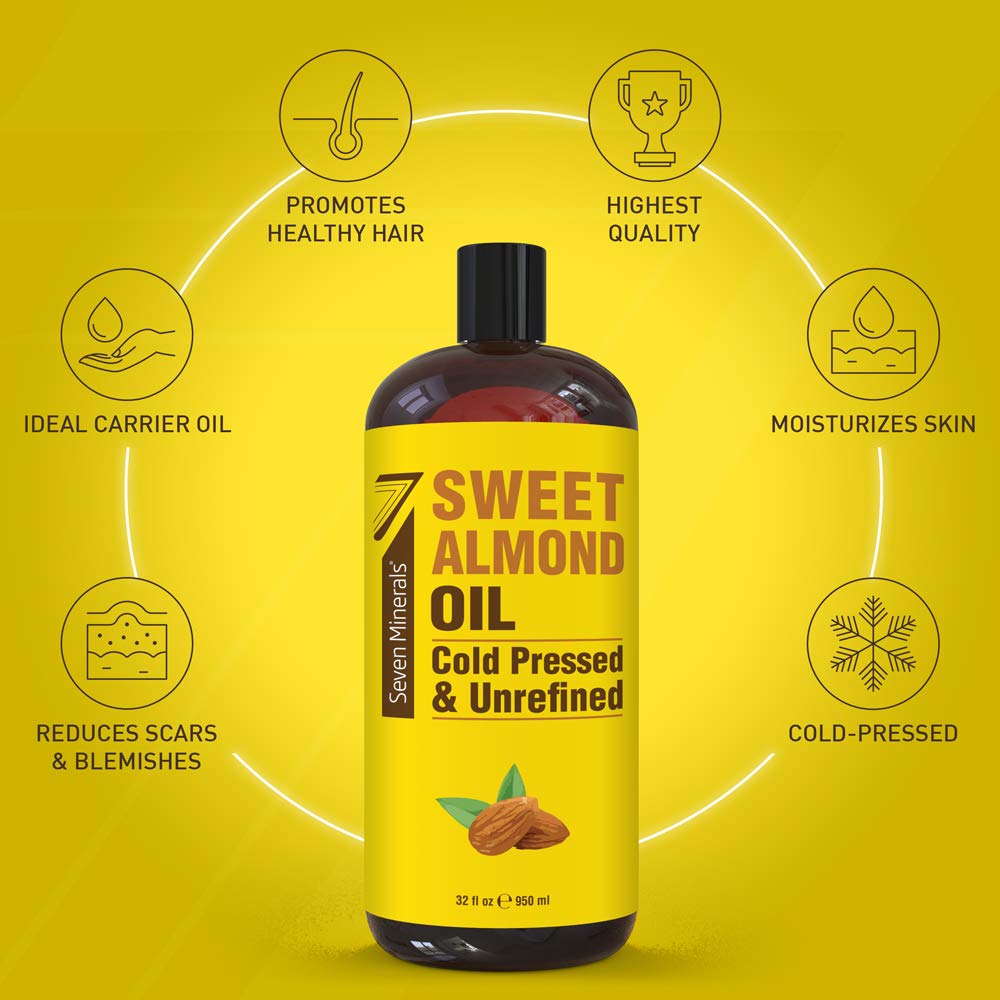 Pouring almond oil from the bottle for massage and aromatherapy
