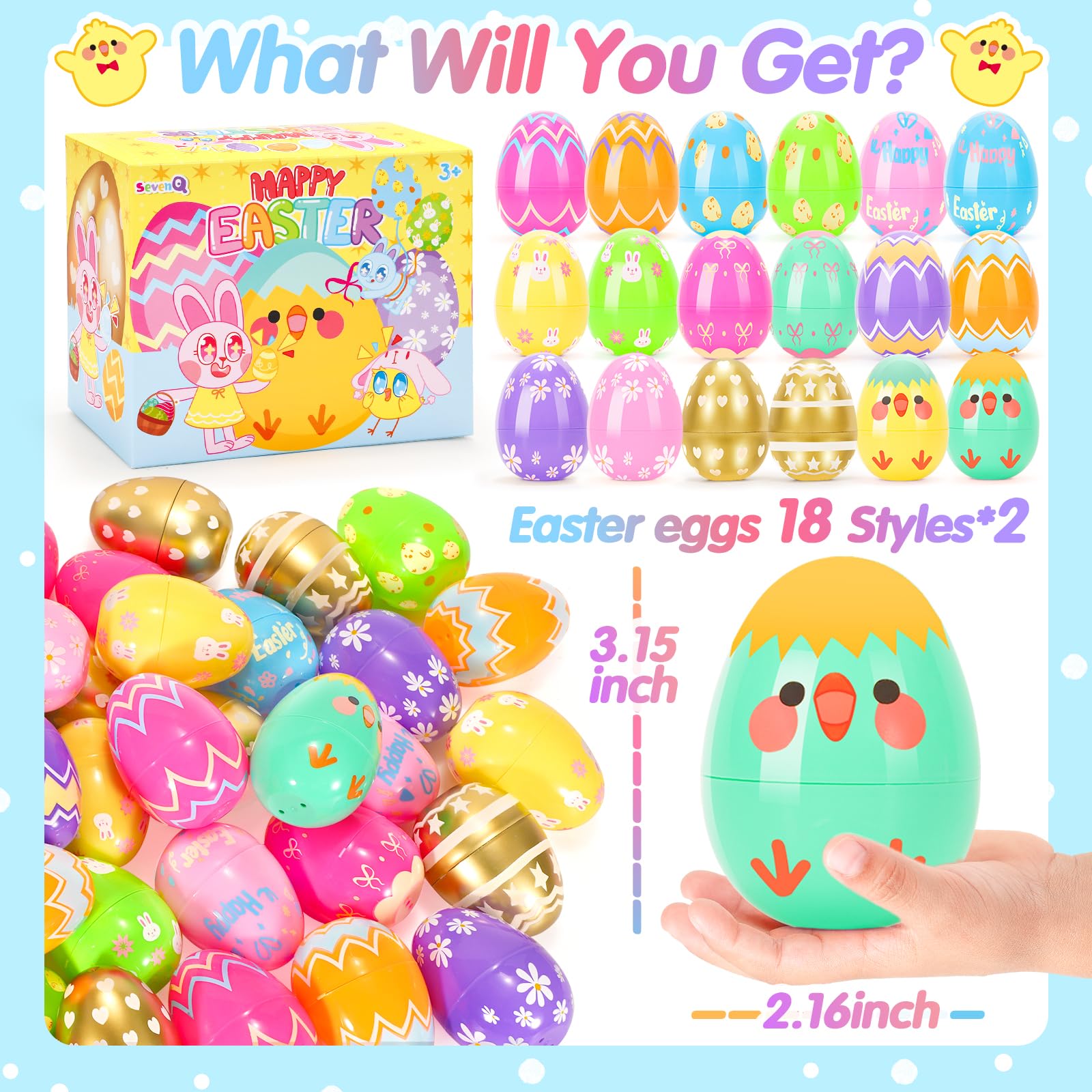 SevenQ eggs have smooth edges for safe handling by kids.