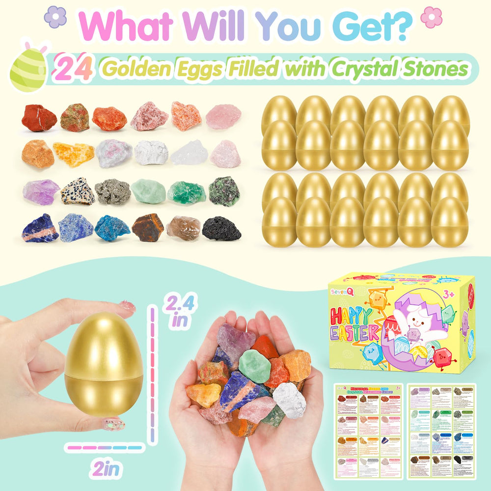SevenQ reusable plastic eggs with bright stones for hands-on play.