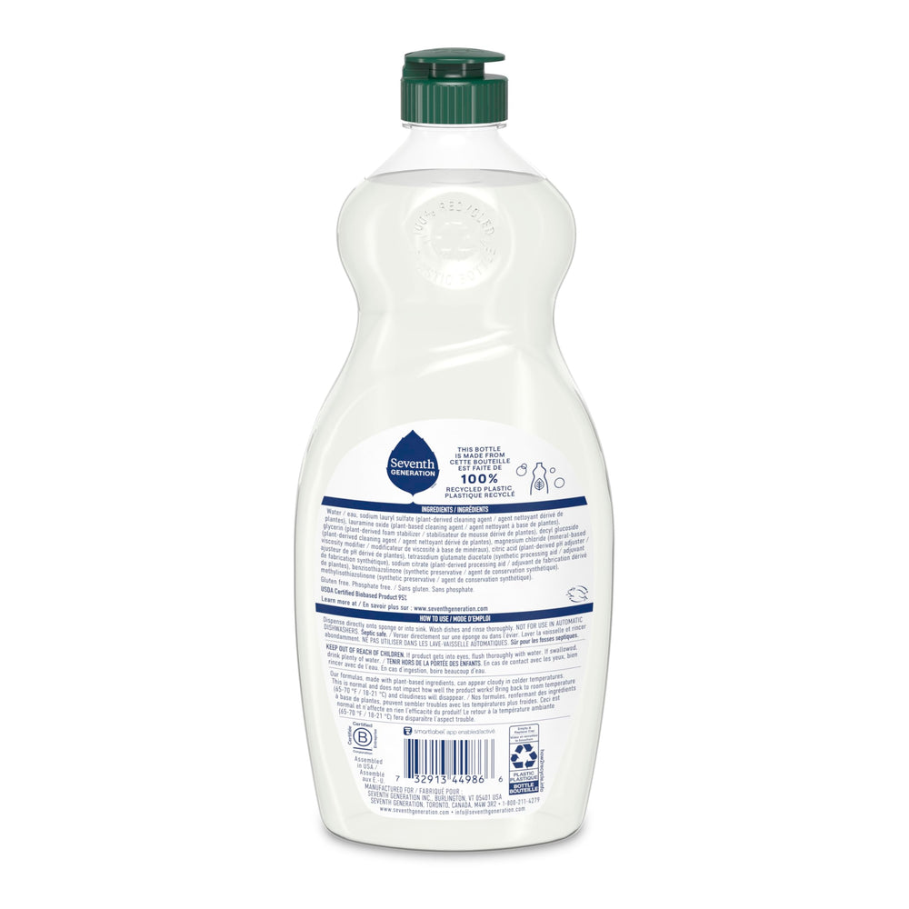 Gentle plant-based dish liquid designed for busy kitchen cleanup by Seventh Generation.