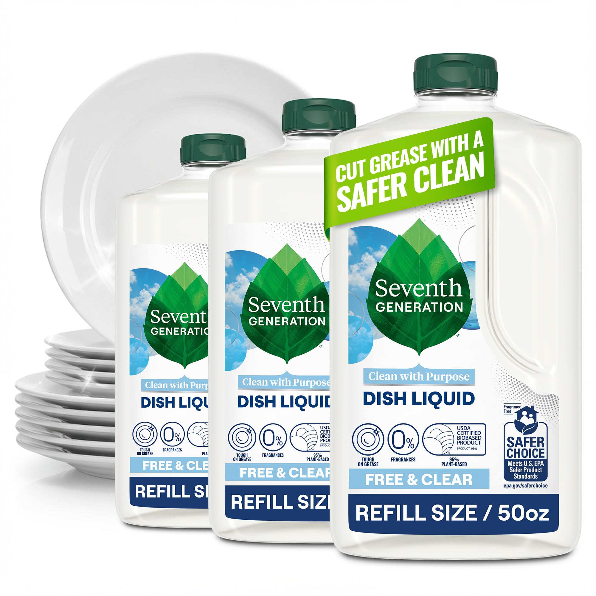 Seventh Generation Free & Clear 50 oz bottle for easy refills.