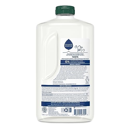 Ingredients label on Seventh Generation Free & Clear dish soap.