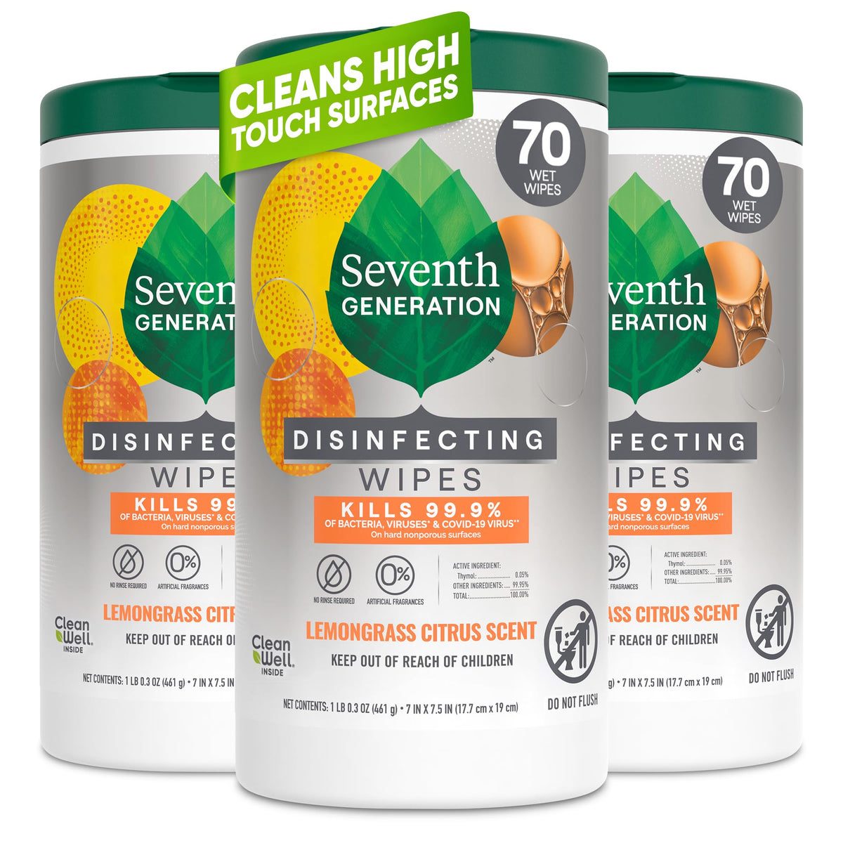 Seventh Generation Lemongrass Citrus wipes pack front for quick cleaning