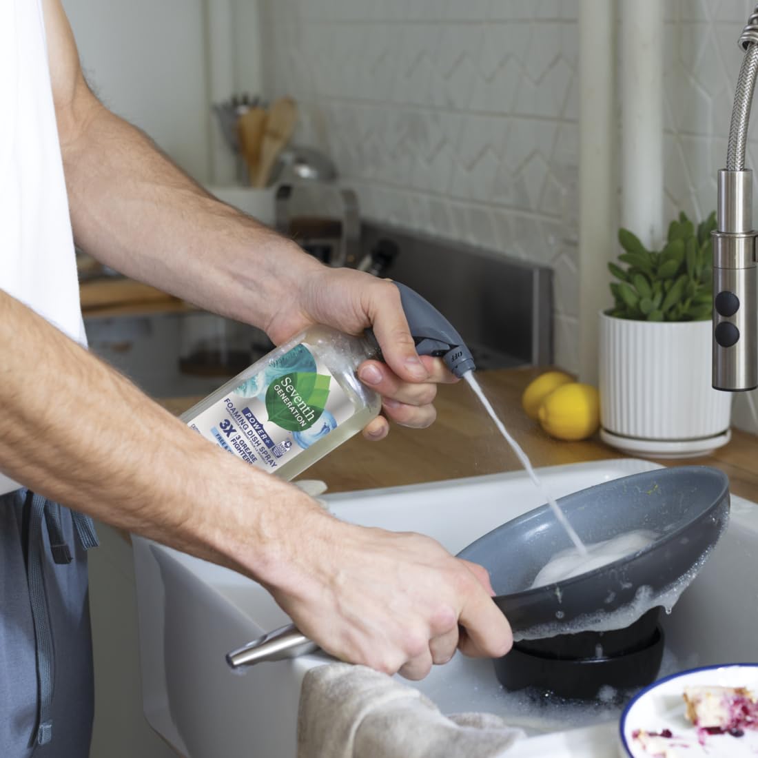 Seventh Generation Foaming Dish Spray in a modern kitchen scene for easy cleanup