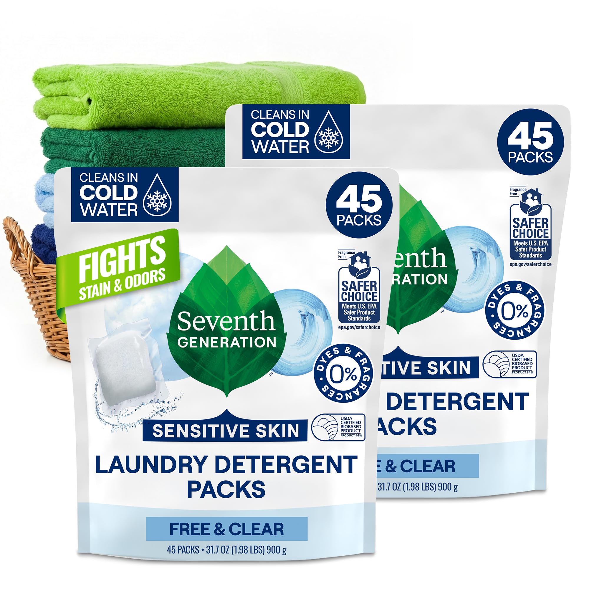 Seventh Generation Free and Clear detergent packs dissolving for quick laundry.