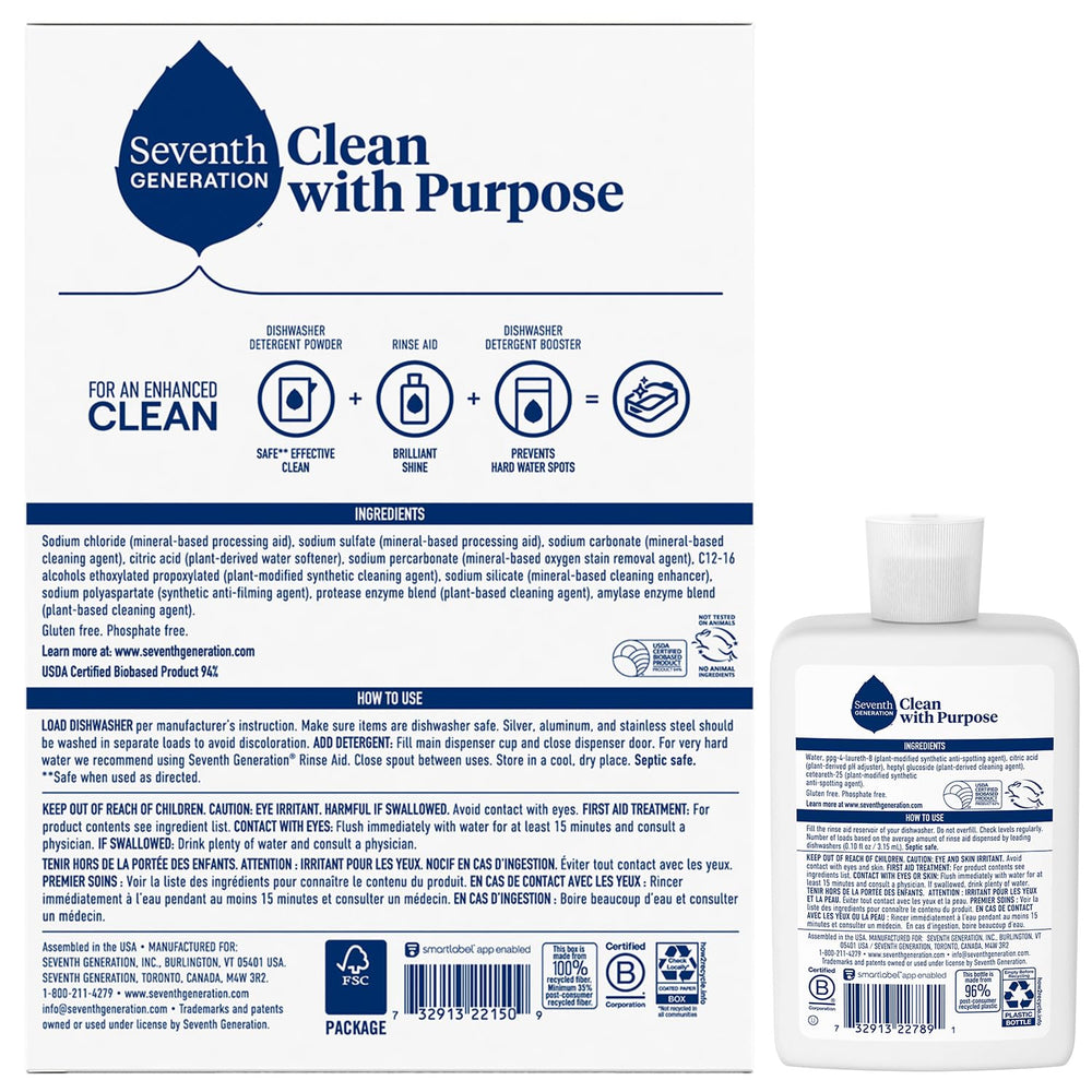 Seventh Generation Free & Clear dishwasher powder jar for mess-free scooping and sustainable washing.