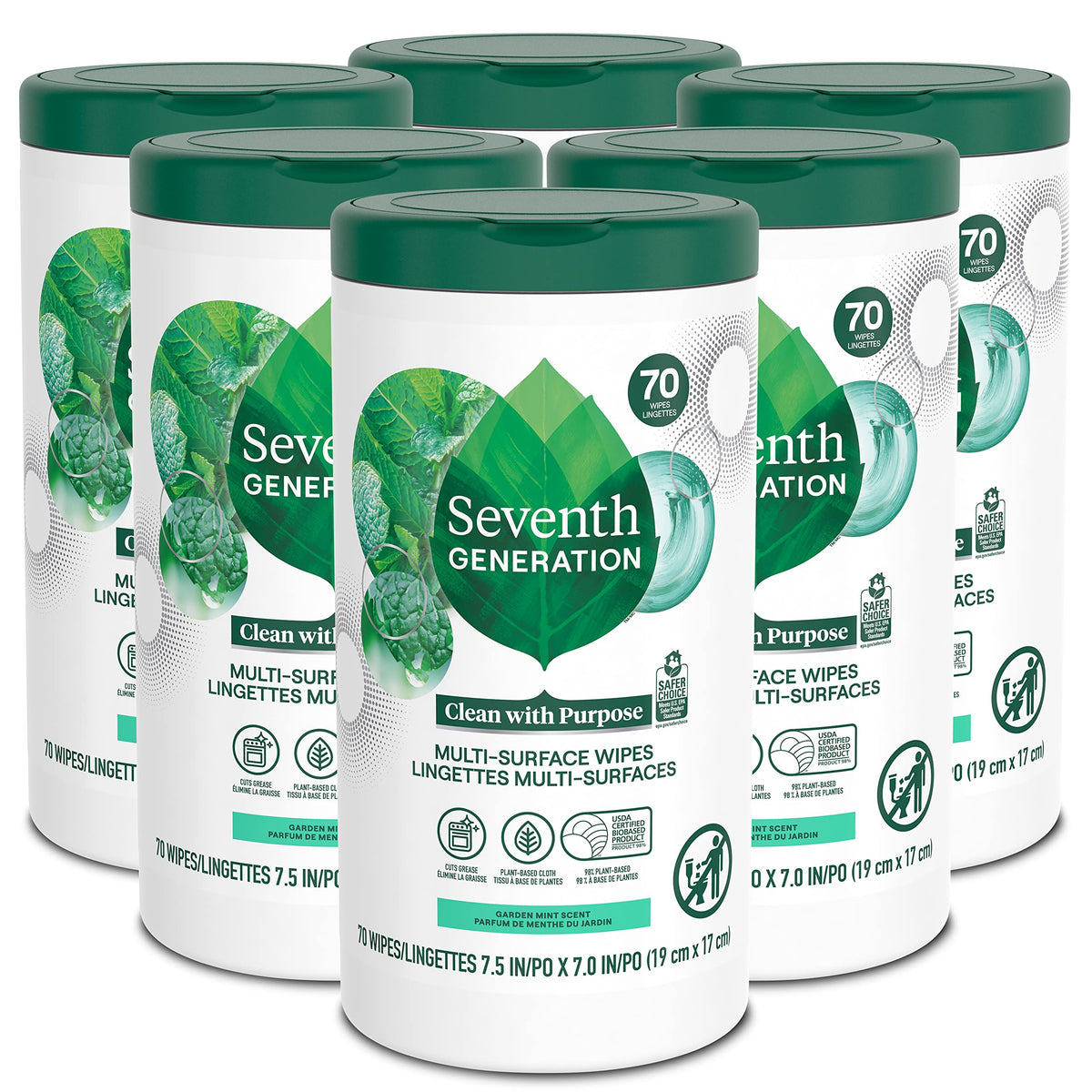 Seventh Generation Garden Mint wipes clean a kitchen counter with a refreshing, plant-based formula.