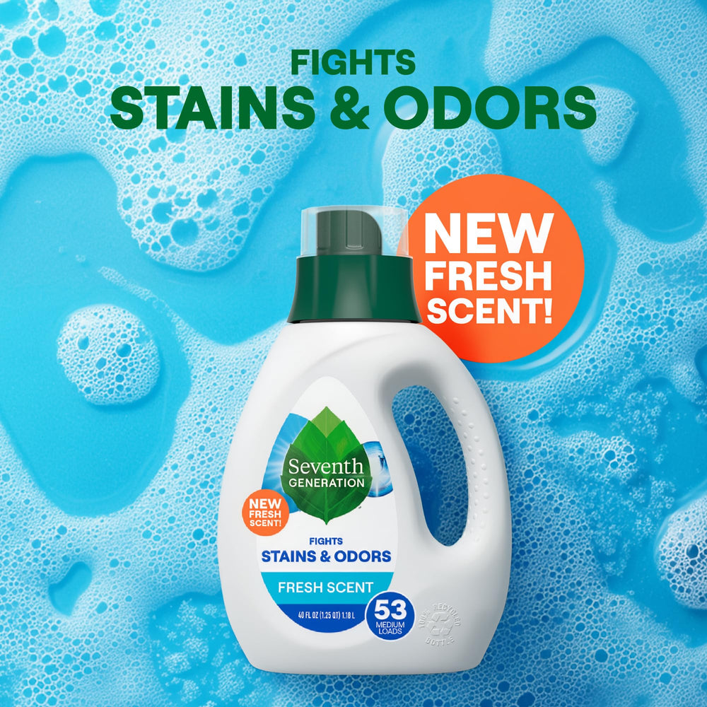 Seventh Generation detergent label shows 53 loads and concentrated formula for value