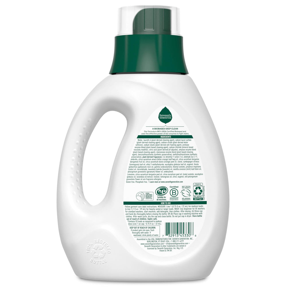 Seventh Generation bottle in sunlight with fresh dried clothes