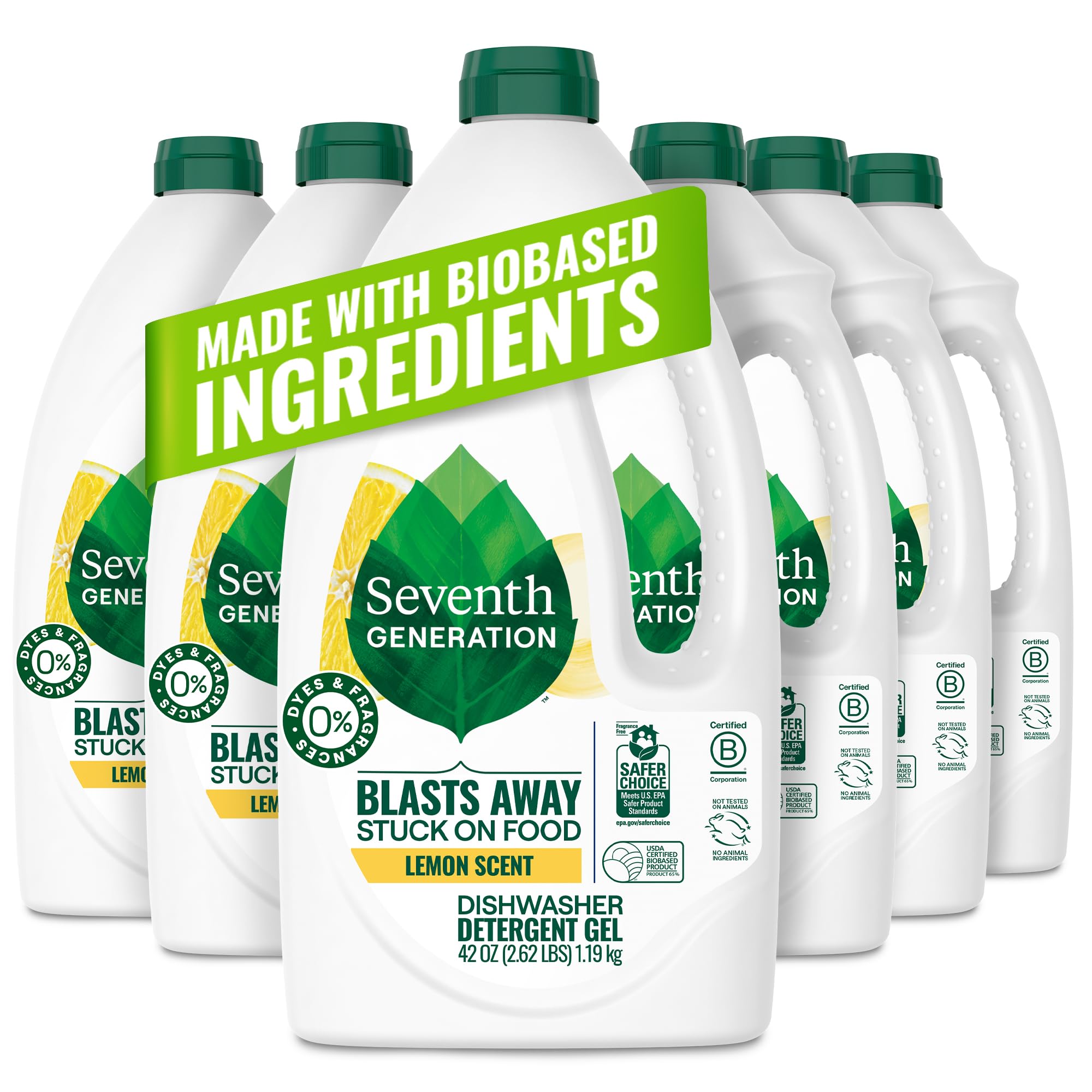 Seventh Generation lemon dishwasher gel bottle ready for daily dishwashing.