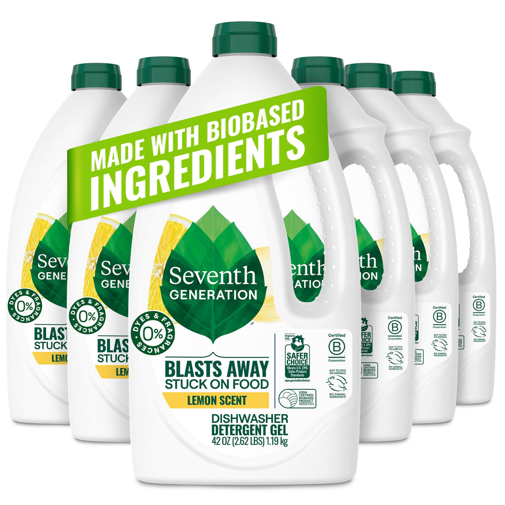 Seventh Generation lemon dishwasher gel bottle ready for daily dishwashing.