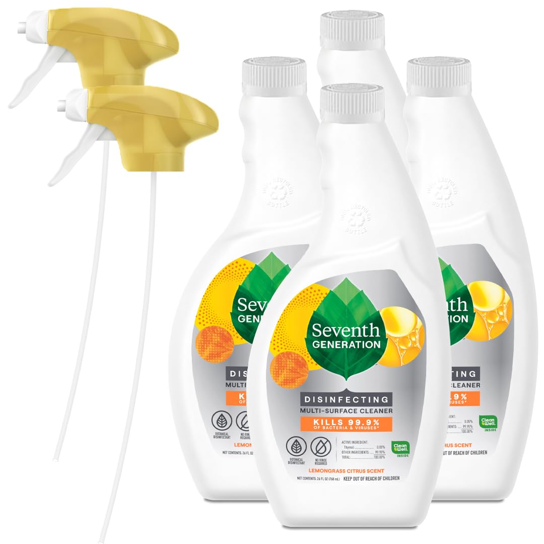 Seventh Generation Lemongrass Citrus cleaner bottle in a 4-pack for daily disinfection