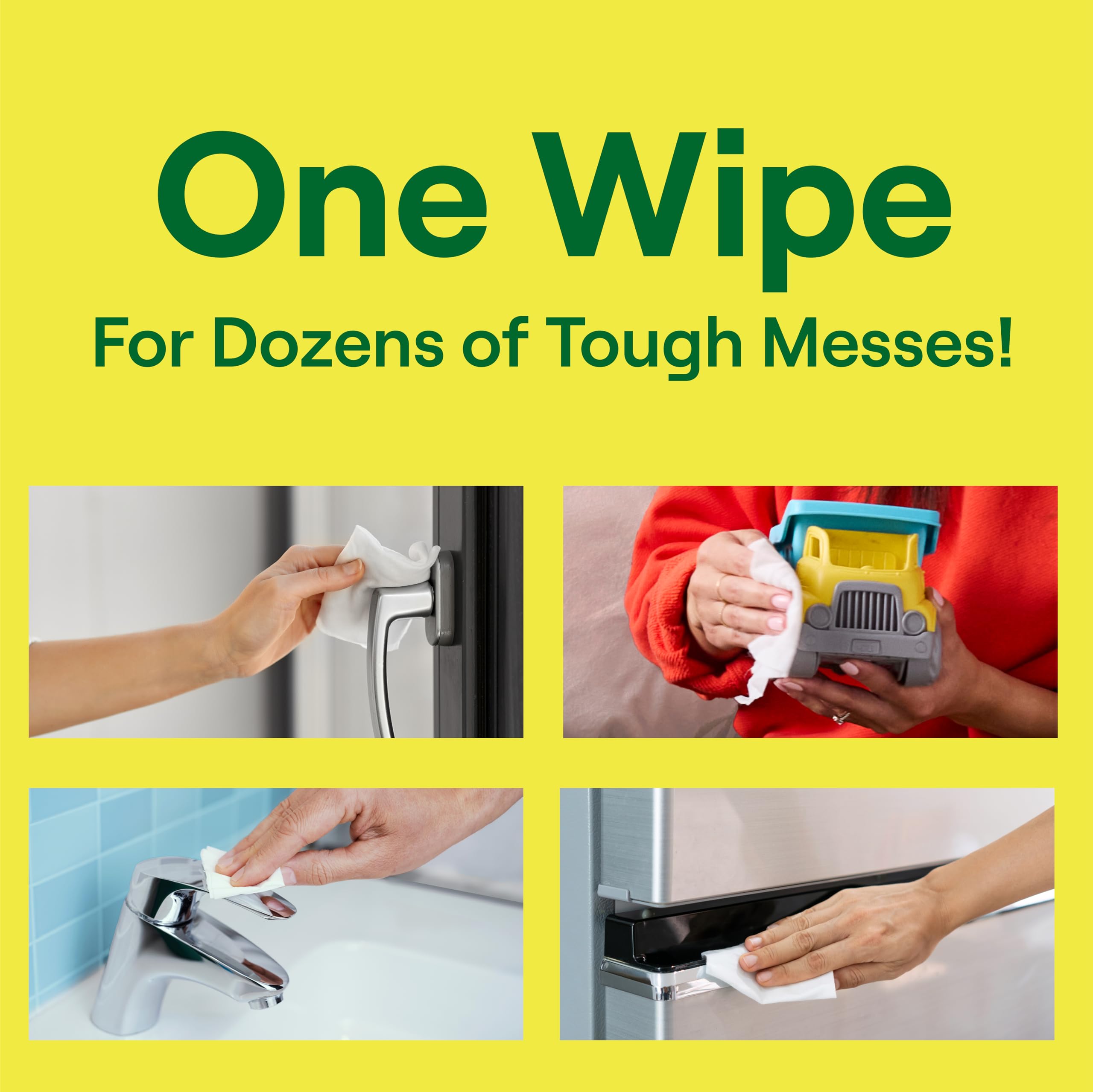 Kitchen counter being wiped with Seventh Generation multi-surface wipes