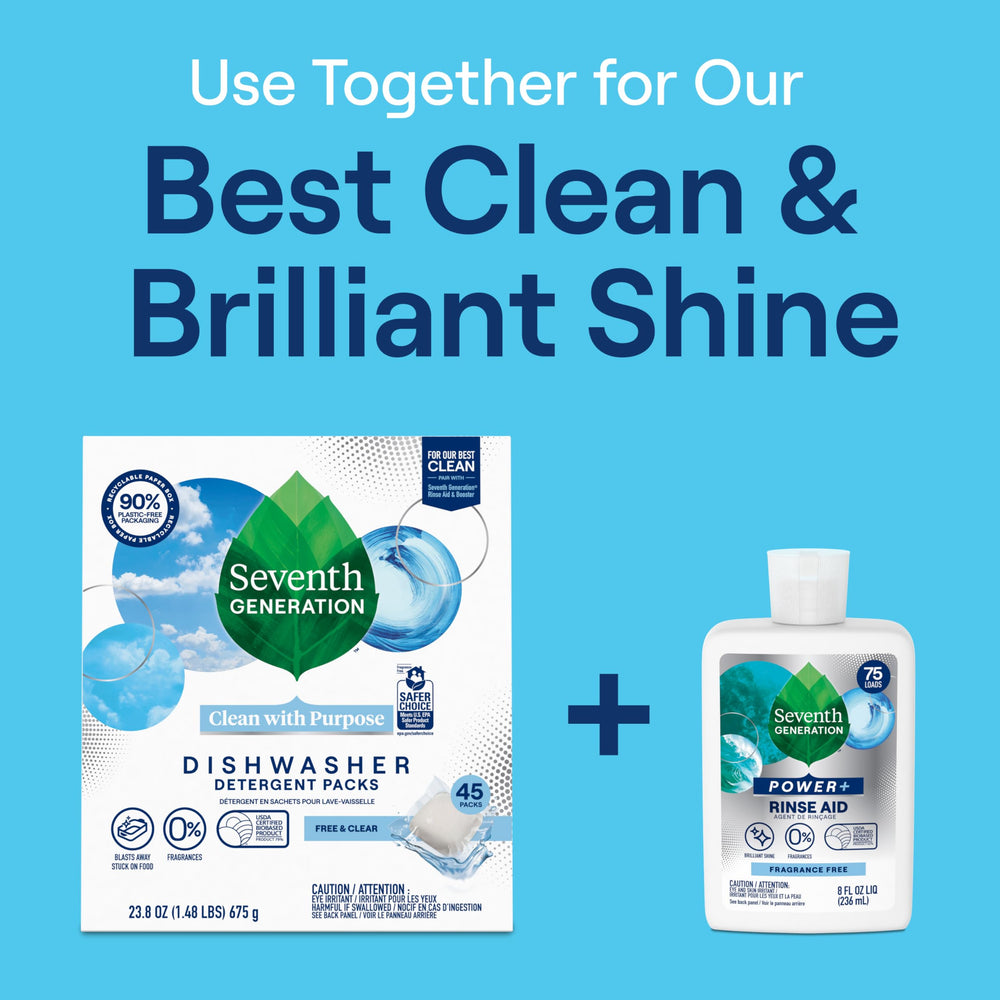 Seventh Generation Power+ rinse aid close-up on cap and pour action
