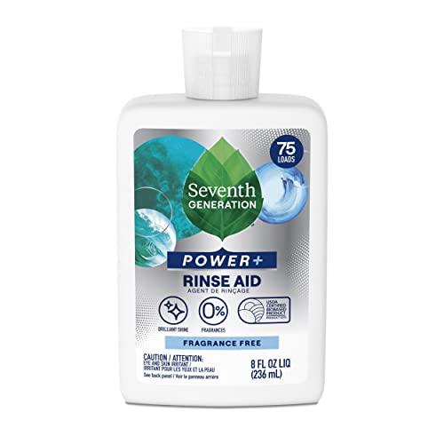 Seventh Generation Power+ rinse aid label shows fragrance-free formula