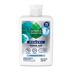 Seventh Generation Power+ rinse aid label shows fragrance-free formula