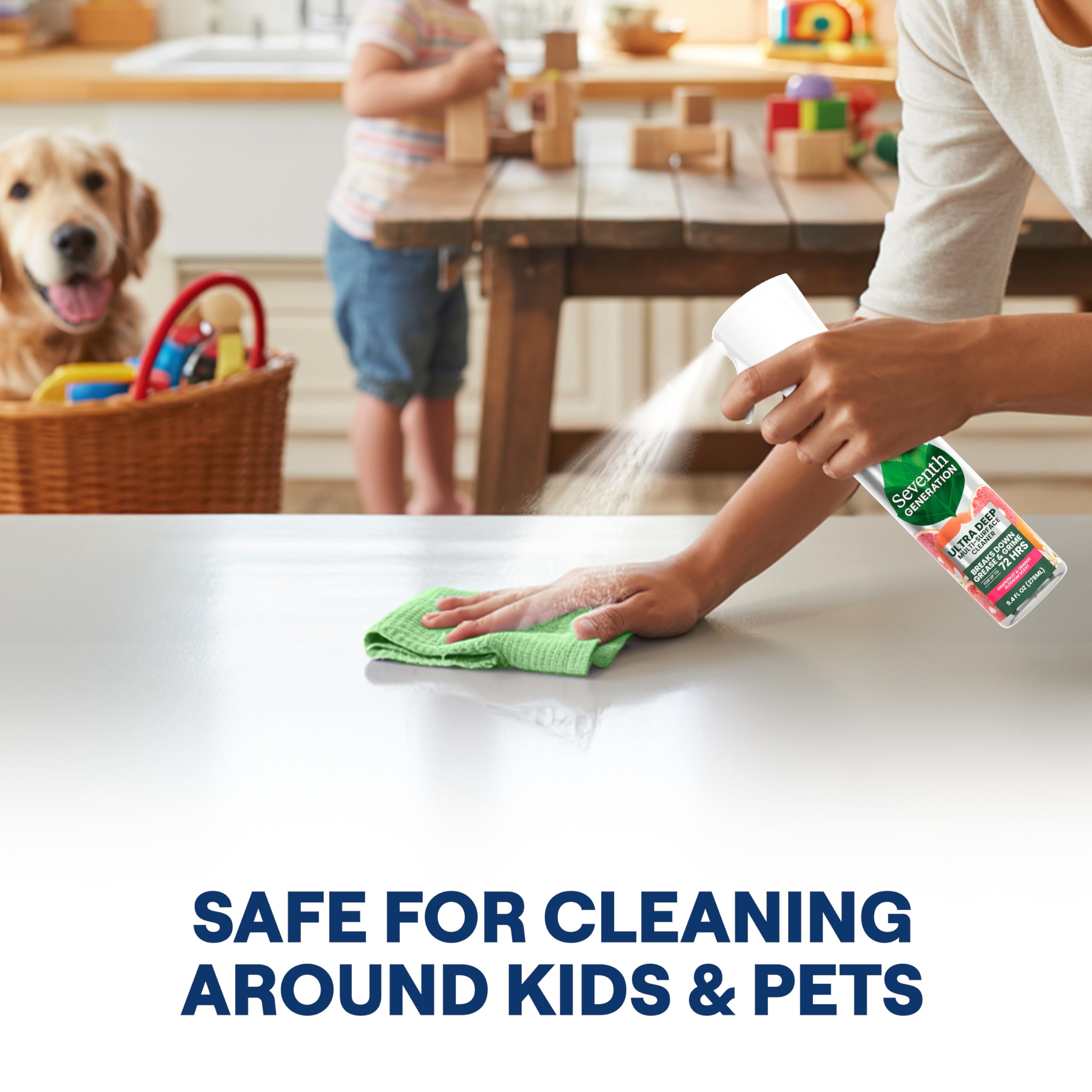 Seventh Generation cleaner is safe for kids and pets around treated areas