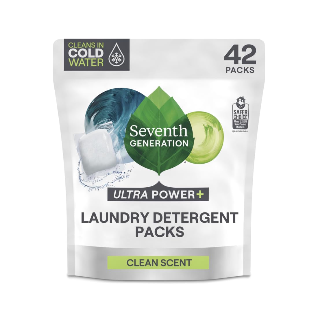 Seventh Generation Ultra Power Plus packs ready for the washer with 20% more stain-fighting power