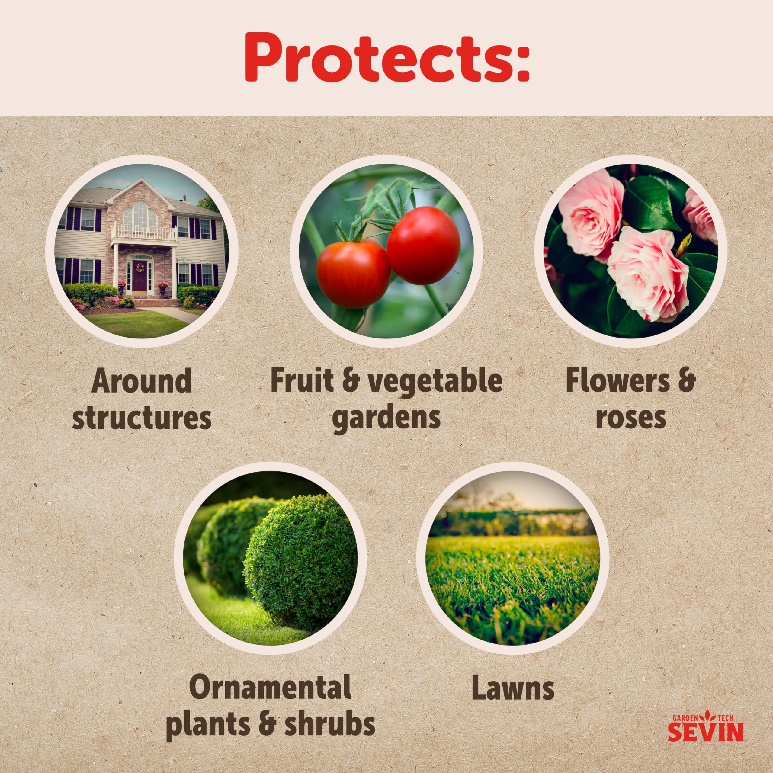 Garden scene with Sevin dust providing early pest protection.