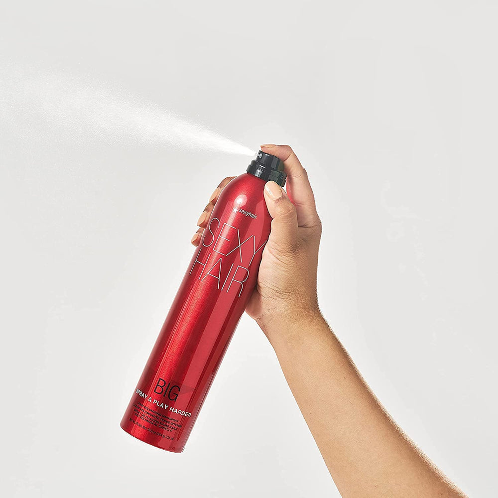 SexyHair Big Spray & Play hair-finish delivers a glossy, shine-rich look.