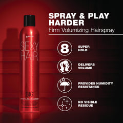 SexyHair Big Spray & Play spray-nozzle demonstrates even application for volume.